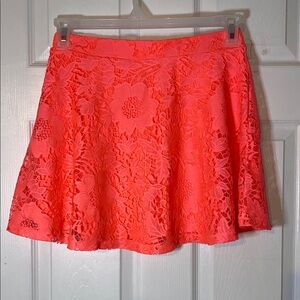 Aeropostale Highlighter Pink Lace Overlay Mini Skater Skirt